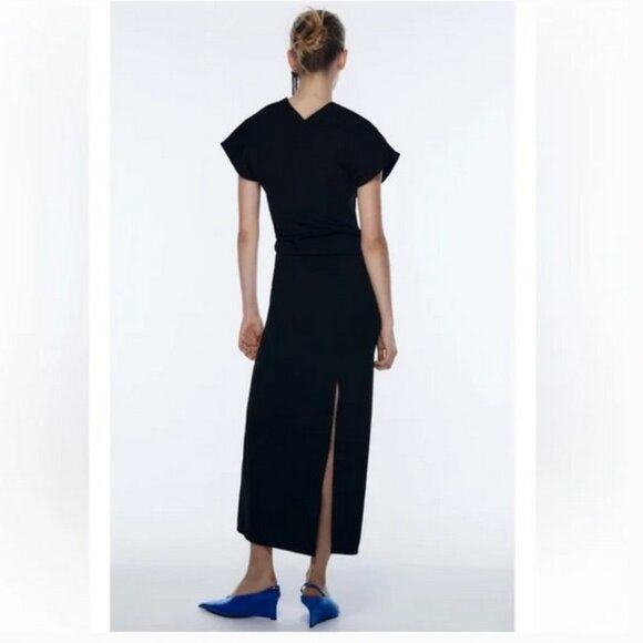 Zara Elegant Black Draped Maxi Dress, NWT, M - Picture 3 of 15